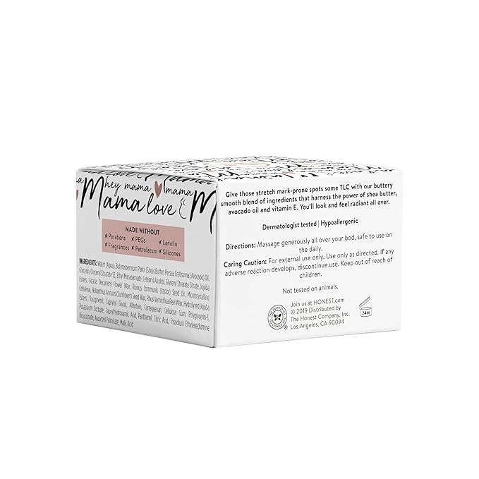 The Honest Company Mama Rock Bump Body Butter Moisturizing Stretch Mark Cream,Shea Avocado Oil,Vitamin E,Hypoallergenic and Dermatologist Tested,4 oz,(Pack of 2)