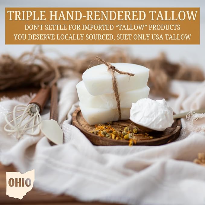 100% Grass-Fed Whipped Tallow Balm & Organic Jojoba Oil infused:Organic Calendule & Chamomile: face & body moisturizer-dry, baby, sensitive skin/eczema, psoriasis (HERB-INFUSED/UNSCENTED)