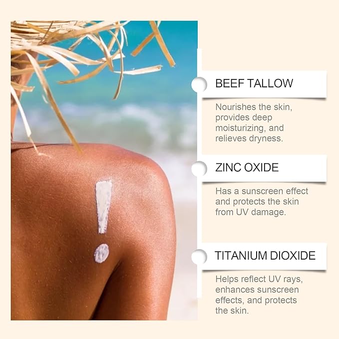AMALIA Grass-Fed Tallow Sunscreen with Zinc Oxide and Titanium Dioxide, UV Protection and Moisturizing, 1.76oz