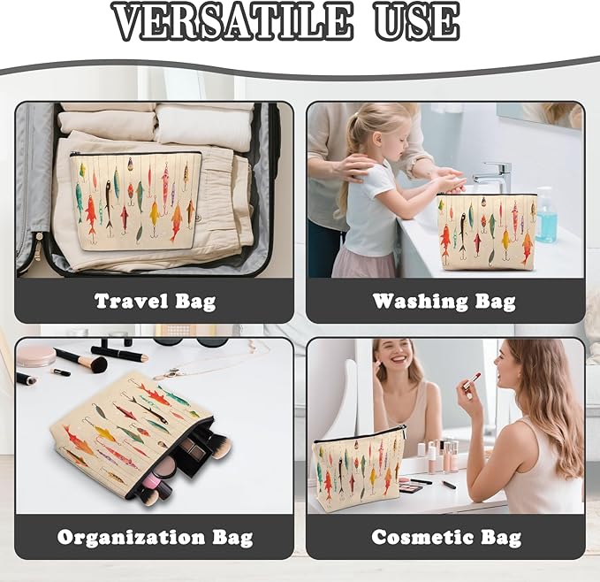 Fishing Makeup Bag, Fishhook Fishing Gifts For Women Men, Fishes Makeup Pouch, Travel Toiletry Bag With Zipper, Birthday Graduation Christmas Gifts For Men Women Coworkers Best Friend
