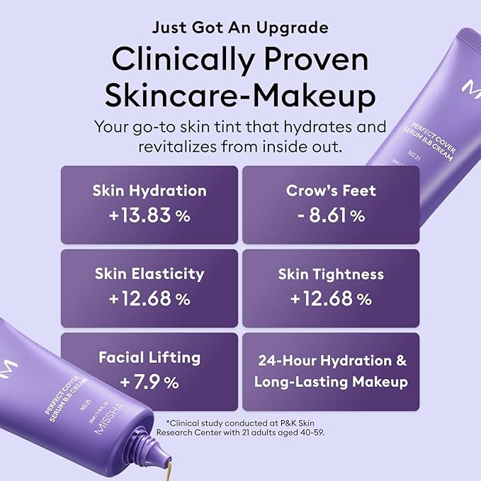 MISSHA M PERFECT COVER SERUM BB CREAM No.19 Ivory - Fair/Light with Warm Undertone, Skin Tint, Tinted Moisturizer, Skin Care Foundation Makeup, Korean Makeup, 1.18 Fl oz