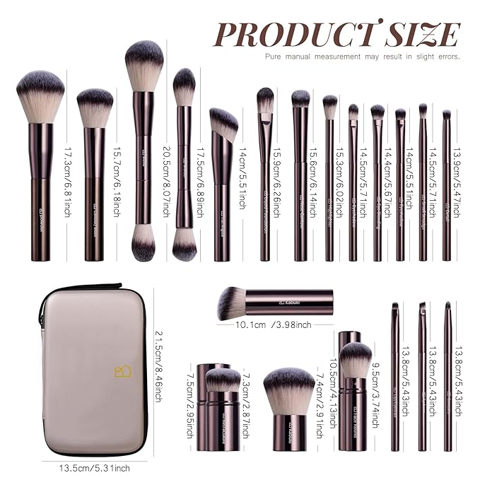 BS-MALL Makeup Brushes Kit – Professional Makeup Tools with Travel Case, Includes Foundation, Powder, Concealer, Lip & Eyeshadow Brushes for Daily Use & Versatile Occasions (Metallic Brown)