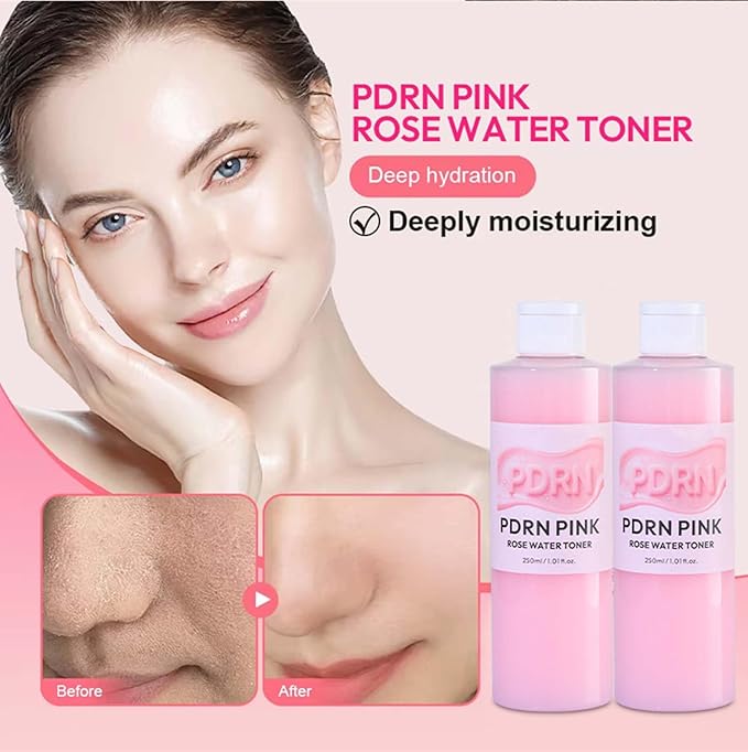 PDRN Pink Rose Water Toner Hydrating Soothing Facial Care with Hyaluronic Acid, Barrier Support, Even Tone, Pore Refining, Soft Glow Skin Alcohol-Free Formula for All Skin Types 8.45oz (1)