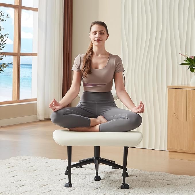 Bestier Ergonomic Cross Legged Office Chair,Height Adjustable Seat for ADHD, Meditation Office Chair for Short Women, 360° Swivel Adjustable Height for Pregnancy Yoga Kneeling Meditation White