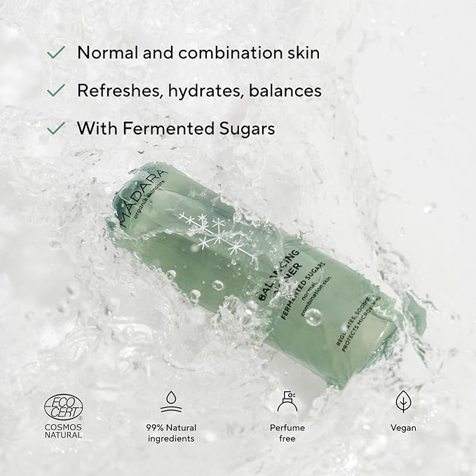 MADARA Balancing Toner 200 ml Refreshes & Hydrates – Rose, Raspberry & Cucumber – Smooth, Radiant Skin for Normal & Combination Types