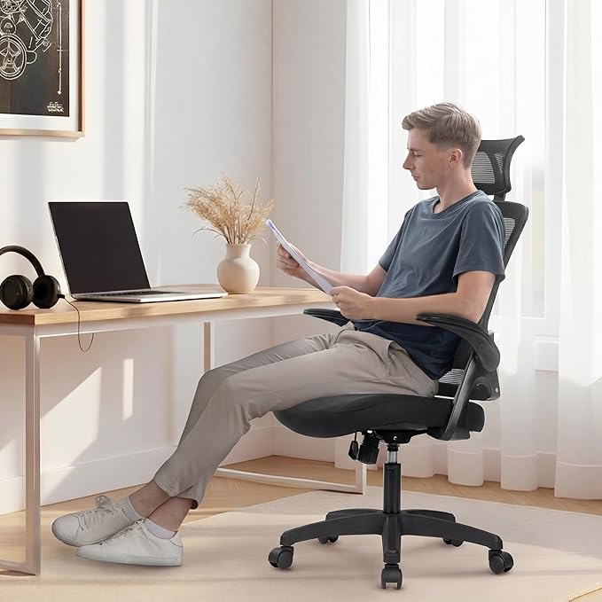 NEO Chair Ergonomic Office Desk Chair High Back Computer Gaming Mesh Chair with Comfy Task Adjustable Arms Lumbar Support Headrest Swivel for Home Office (Black)