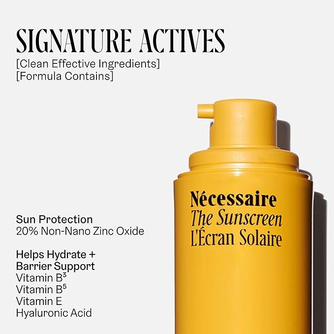 Nécessaire The Mineral Sunscreen SPF 30 PA+++. For The Body. Broad Spectrum. Zinc Oxide, Hyaluronic Acid, Niacinamide. Hydrate. Protect Against Sun Damage + Premature Aging. Dermatologist-Tested 5.1oz