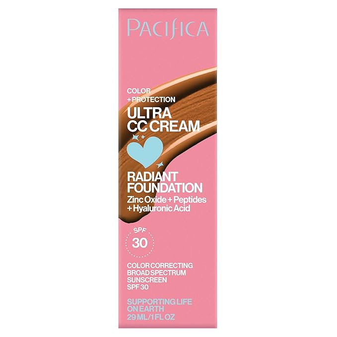 Pacifica Ultra CC Cream Radiant Foundation SPF 17 - Warm-Tan – Medium Coverage Color Correcting Foundation, Dewy Finish, Mineral SPF, 1 oz