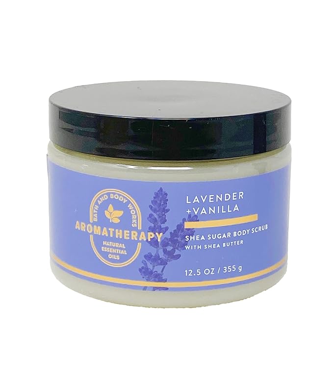 Bath & Body Works Aromatherapy Sleep Lavender + Vanilla Body Scrub with a Natural Oats Sample Soap.