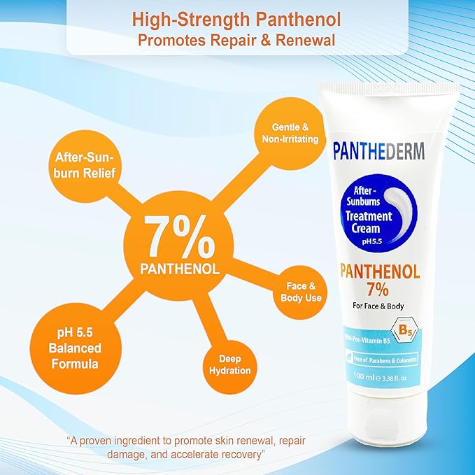 Panthederm After-Sunburn Treatment Cream – pH 5.5, Panthenol 7% for Face & Body – Soothing Relief, Calming & Deep Hydration, Promotes Skin Renewal 3.38fl.oz