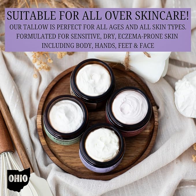 100% Grass-Fed Lavender infused Whipped Tallow Balm-Organic Raw Manuka Honey & Organic Jojoba Oil, Face and Body Moisturizer for Dry, Sensitive Skin, Eczema (Lavender Honey)