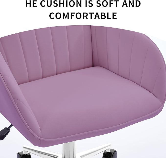 YITAI Velvet Office Desk Armchairs with Silver Base and Wheels,Modern Height Adjustable 360 Degree Swivel Upholstered Vanity Chairs for Living/Room Bedroom/Study,Light Purple