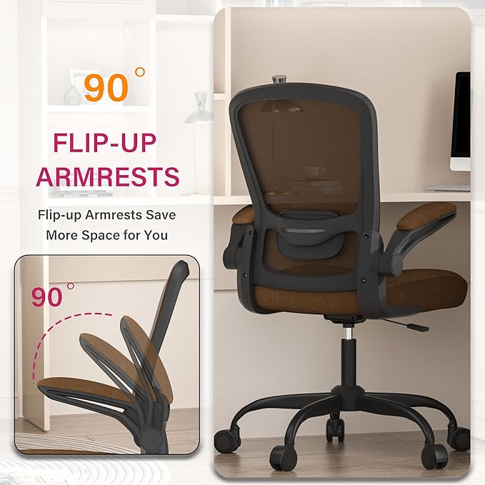 Mimoglad Office Chair, Ergonomic Desk Chair with Adjustable Lumbar Support, High Back Mesh Computer Chair with Flip-up Armrests-Task Chairs, Executive Chair for Home Office