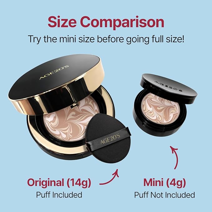 [MINI SIZE] AGE20'S Signature Essence Pact | 21N | Vegan Korean Cushion Foundation | Pack of 1 | Cream Foundation, Dewy & Glow Finish, Natural Coverage, SPF 50+ | 0.14 oz