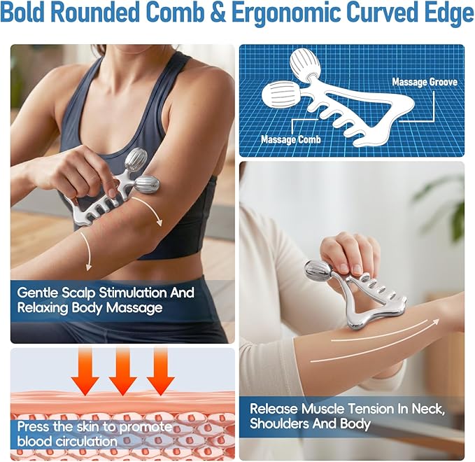 Gua Sha Facial Tools & Face Roller Set, Stainless Steel Facial Massager Tools for Lymphatic Drainage & Face Sculpting, Textured Guasha for Better Grip, Double Chin Reducer, Skincare Gift for Women