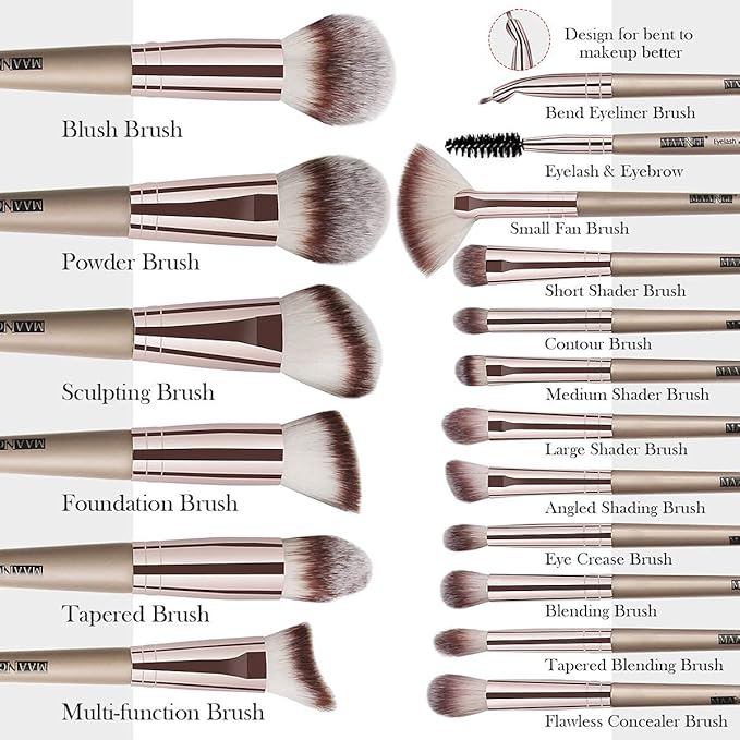 Makeup Brushes, 18 Pcs Professional Premium Synthetic Makeup Brush Set with Case, Foundation Kabuki Eye Travel Make up Brushes sets (Champagne Gold)