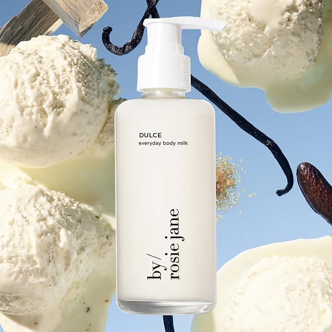 By Rosie Jane Everyday Body Milk (Dulce) - Hydrating Toner & Body Moisturizer to Help Even Skin Tone - Infused with Soothing Aloe Vera and Turmeric Root to Promote Anti-Aging (5 Ounce)