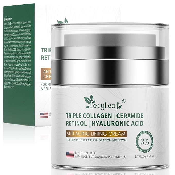 Retinol Cream, Anti-Aging Face Moisturizer, Anti-Wrinkle, Smooth Fine Lines, Hydrating, Collagen, Hyaluronic Acid, Day and Night Skin Care, Suitable for Face and Neck -Made in USA-1.7 fl oz