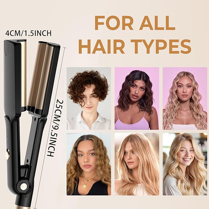 Crimper Hair Tool, Mini Hair Crimper for Women Heating up 390°F, Waver Curling Iron with Negative Ions, Double Voltage Crimping Iron for All Style (9.5 Inch/1.5 Inch)