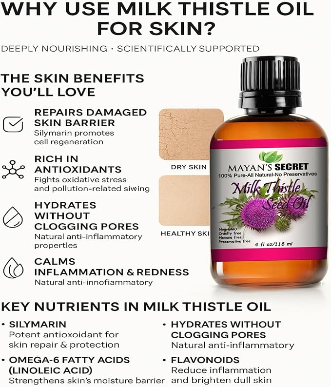 Mayan's Secret Milk Thistle Seed Oil Pure Cold Pressed Rich in Vitamin E and for Aging Skin