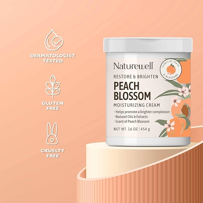 NATURE WELL Peach Blossom Restore & Brighten Moisturizing Cream For Face & Body, Infused With Peach Extract, Niacinamide, & Hyaluronic Acid, Promotes A Brighter Complexion, 16 Oz.