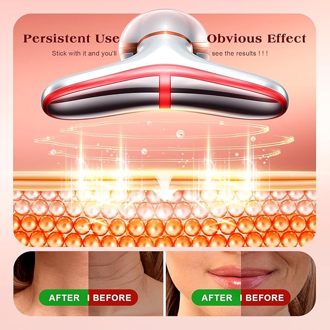 Facial Massager, 7 Colors Red Light Therapy for Face and Neck, Face Lift Device with 113°F Heating Vibration for Multi Skin Care