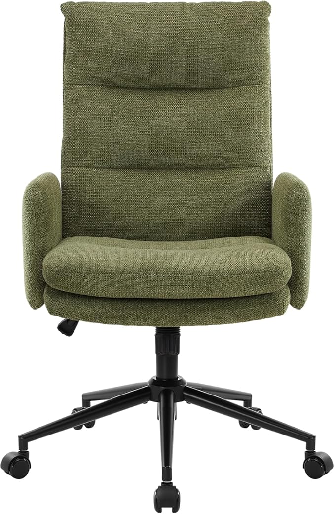 IWMH High-Back Home Office Chair,Upholstered Desk Chair with Armrests,Height Adjustable Armchair with Wheels, Swivel Office Desk Chair, Ergonomic Computer Task Chair, Leisure Armchair Cashmere (Green)