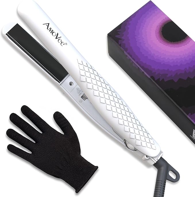 AmoVee Mini Flat Iron, 0.7 Inch Mini Hair Straightener, Small Flat Iron for Short Hair,Curls Bangs, Dual Voltage Travel Hair Straightener（White）