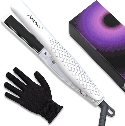 AmoVee Mini Flat Iron, 0.7 Inch Mini Hair Straightener, Small Flat Iron for Short Hair,Curls Bangs, Dual Voltage Travel Hair Straightener（White）
