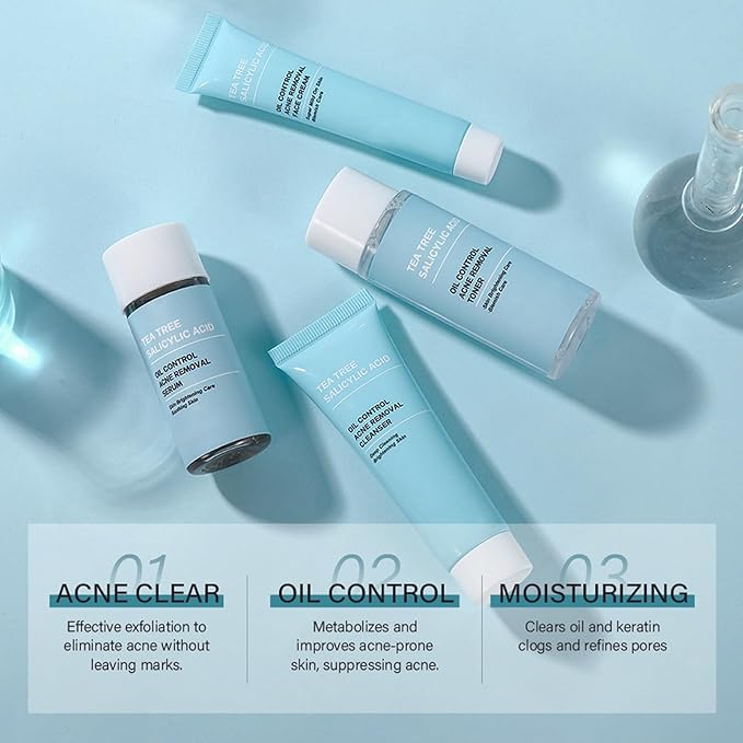 Skincare Set for Women,Skin Care Kit with Tea Tree Oil 4 Piece Skincare Gift Set with Cleanser,Toner,Serum and Face Cream Skin Care Sets for Women Oil Control and Moisturizing Skin