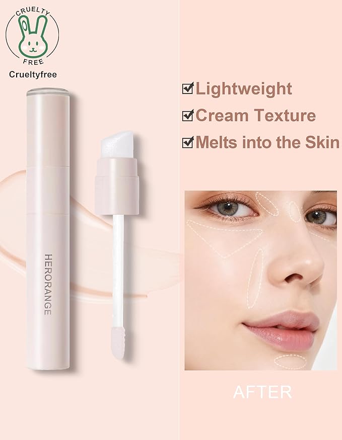 Liquid Concealer Highlighter Makeup, Matte Face Eye Highlight for Cool Toned, Lightweight Moisturizing Waterproof, Long Lasting Cream Contour Sitck with Brush Vegan & Cruelty-Free#02 Warm Beige White
