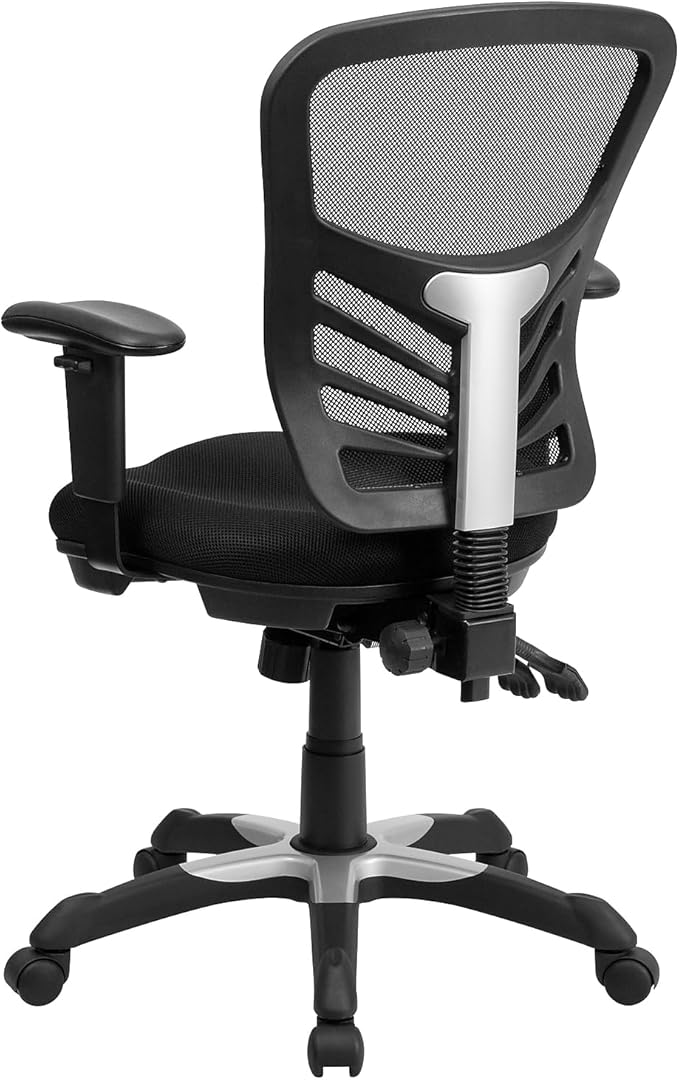 Flash Furniture Nicholas Mid-Back Black Mesh Multifunction Executive Swivel Ergonomic Office Chair with Adjustable Arms, Set of 4