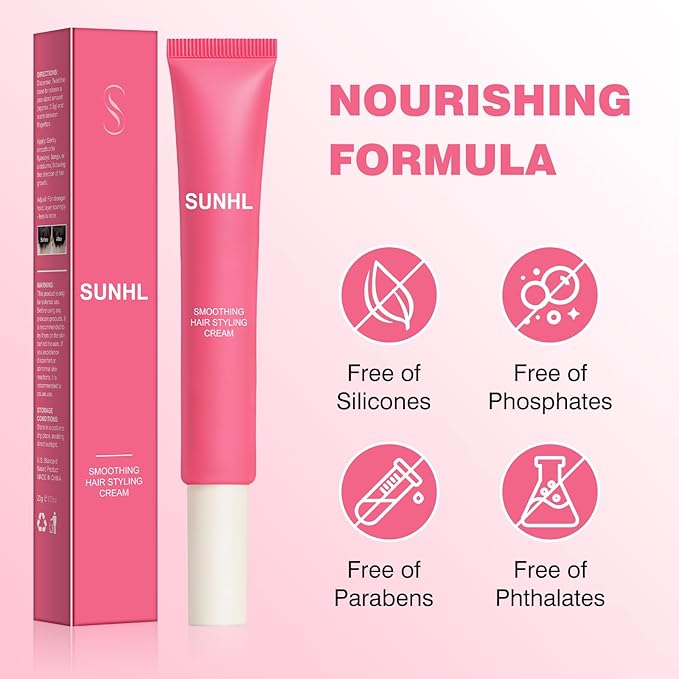 Sunnyholiday Styling Cream for Hair, Taming Wand 3-in-1 Formula Controls Flyaways, Smooths Frizz & Styles Edges Lightweight Hold, No Flaking, Slick Back Hair Products for All Hair Types (0.6 oz.).