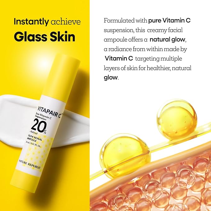 Nature Republic Vitapair C Glow Reveal Ampoule | Dark Spot Serum with Niacinamide, for Radiance & Dewy Glow Skin, Even-Looking Skin Tone, Korean Skincare, 24ml / 0.81 fl oz