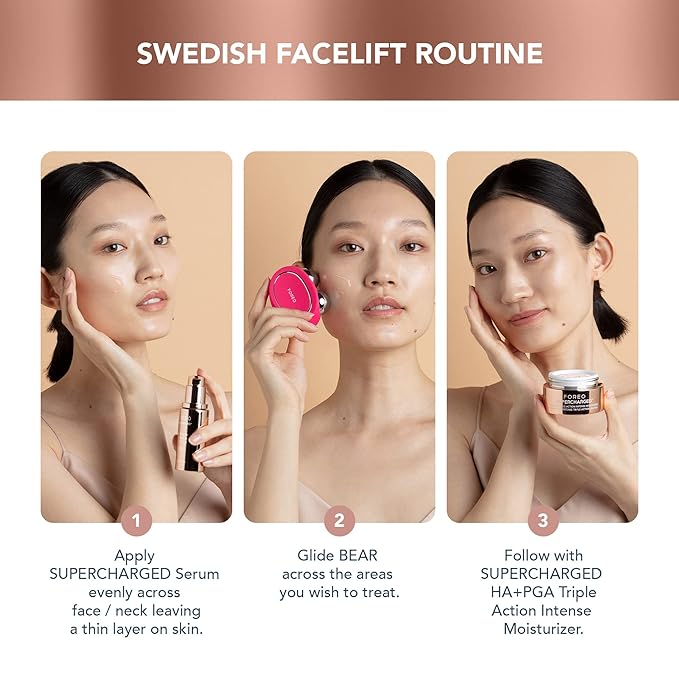 FOREO Age-Defying Bear Bundle - Bear Microcurrent Facial Device + 2 x Conductive Serum 1 fl.oz. - Anti Aging Face Massager - Skin Care Tools Set for an Instant Face Lift - Fuchsia