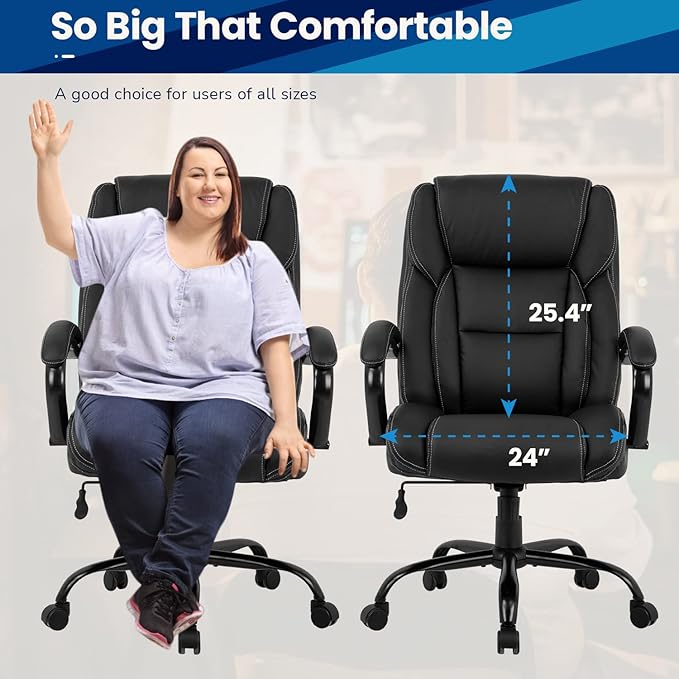 BestMassage Big and Tall Office Chair 500lbs Cheap Desk High Back PU Executive Ergonomic Computer Chair with Lumbar Support Headrest Swivel for Women Men Adults,Black