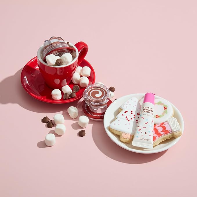 TONYMOLY Frosted Sugar Cookie Lip Gloss Key Chain – Hydrating, Non-Sticky Gloss with Soft Apricot Tint & Golden Shimmer – Holiday Limited Edition