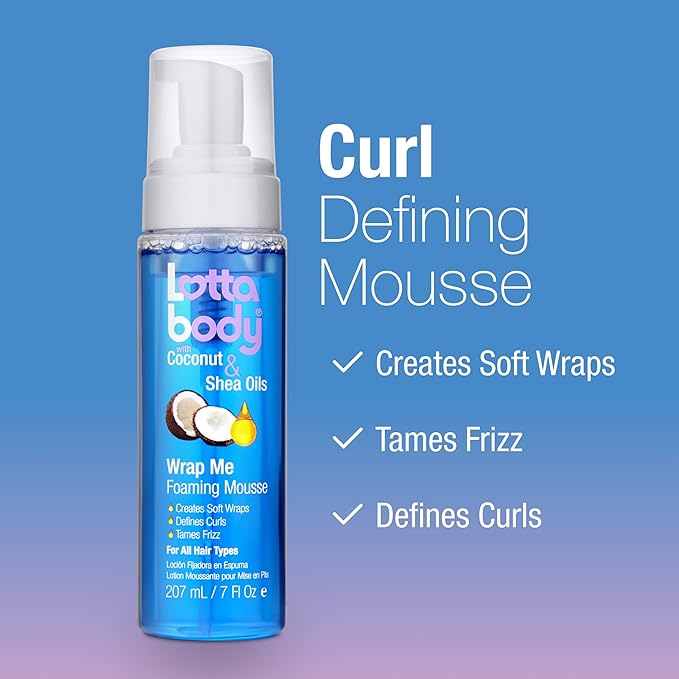 Lottabody Coconut Oil and Shea Wrap Me Foaming Curl Mousse , Creates Soft Wraps, Hair Mousse for Curly Hair, Defines Curls, Anti Frizz, 7 Fl Oz