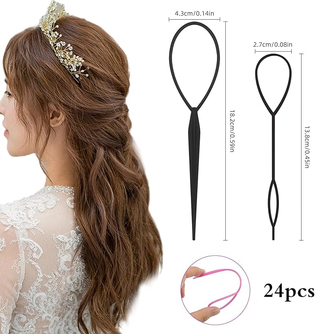 24PCS Multi-Color Topsy Tail Hair Tool - Large & Small 2 Sizes Hair Loop Styling Tool Set Hairs Pull Through Tools, French Braids, Ponytails, Hair Pull Through Tool for Women and Girls