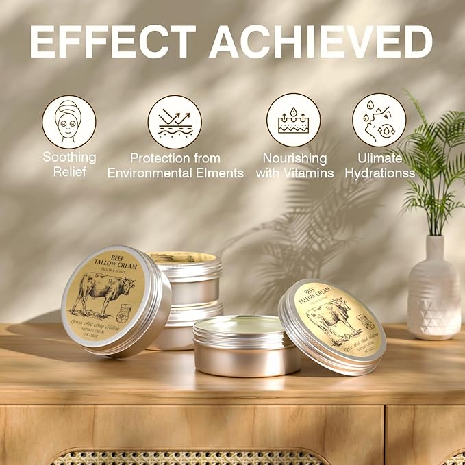 Beef Tallow for Skin, Tallow and Honey Cream,Tallow Face Moisturizer, Natural Grass-Fed Beef Tallow Balm with Raw Honey Moisturizing Cream for Body Lotion Skin Care for Skin (2.47 Oz)
