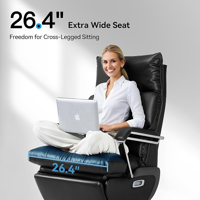 M80A Dual Motor Electric Executive Office Chair with Footrest, Comfortable Reclining Office Chair Wide Seat, Big and Tall Ergonomic Leather Home Office Desk Chair (Black,Multi-Functionality)