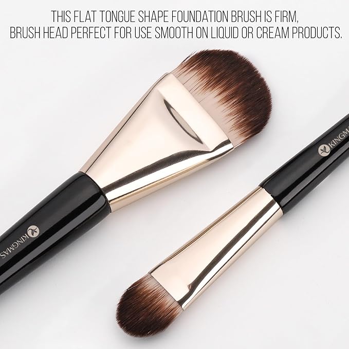 KINGMAS 2Pcs Flat Foundation Brush, Korean Makeup Brush, Tongue-Shape Concealer Contour Brush for Liquid Cream Blending