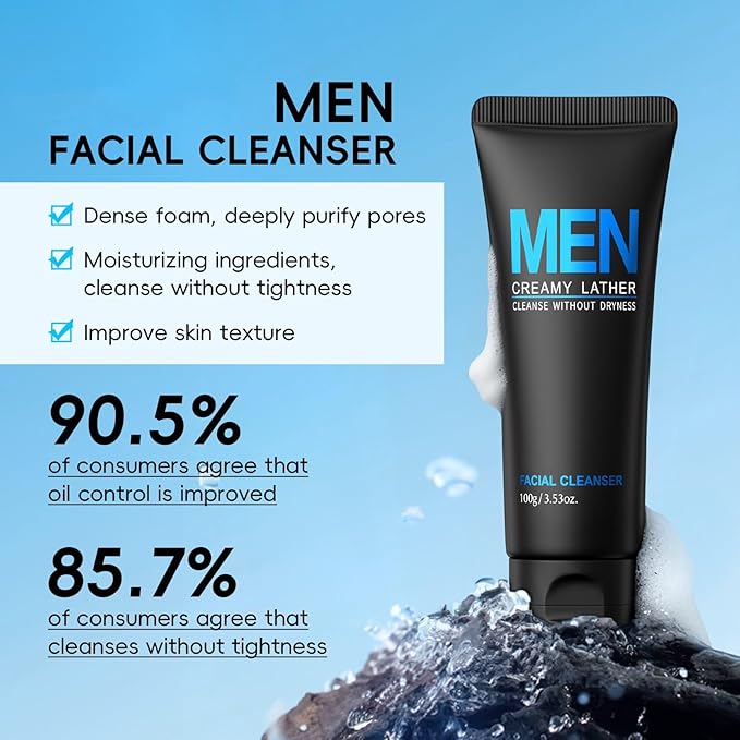 Mens Skin Care Kit, 3-Piece Men's Daily Essential Skincare Set with Cleanser, Toner & Moisturizer, Lightweight Hydrating & Firming Routine for Sensitive Dry Skin, Gift Set for Men & Teenagers