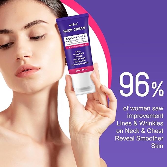 Neck Firming Cream with Roller, Neck Cream for Tightening and Firming with Retinol, Collagen & Niacinamide to Reduce Wrinkles, Tighten Sagging Skin & Lift Jawline