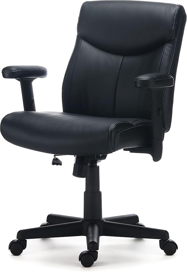 Staples Ergonomic Task Chair, Faux Leather, Ergonomic, Adjustable Height, Swivel, Black