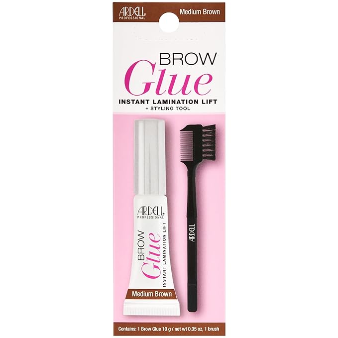 Ardell Brow Glue Medium Brown – Tinted Brow Gel for Lamination Lift, Strong Hold Eyebrow Gel Styler with Brush for Fuller Natural Brows, 0.35 oz