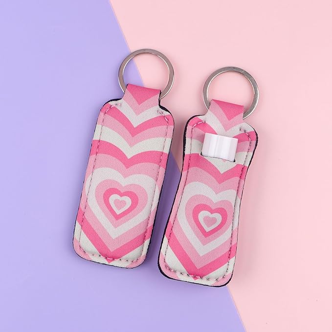 4 Pcs Lip Balm Holder Keychain for Lipstick, Elastic Fabric Lip Gloss Sleeves Holder for Women, Girls, Nurse