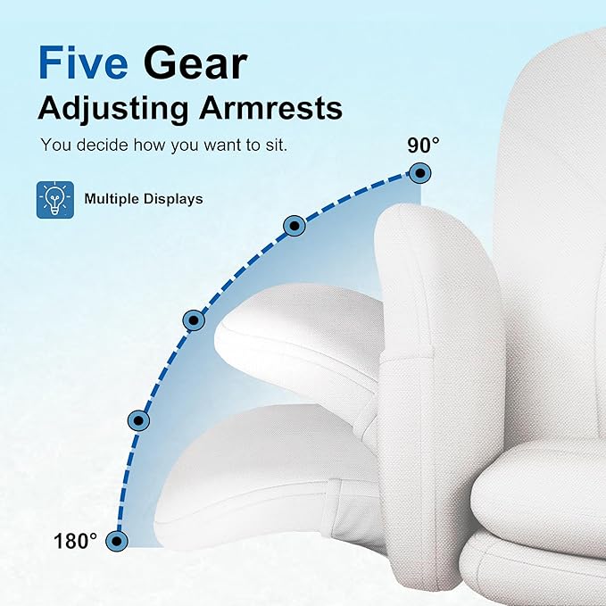 Misolant Fabric Criss Cross Chair with Armrests & Wheels for Cross-Legged Sitting, Comfortable PU Leather Vanity Chair, Office Desk Chairs with Adjustable Rocking Function, for Home, Bedroom White