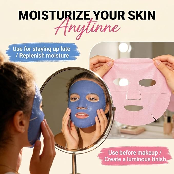 Collagen Face Mask Set - 7 Color Hydrating Sheet Masks for Women & Teens, Gentle Formula for Sensitive Skin, Spa Gift Set for Girls, Birthday Gifts for Her（7 Pack
