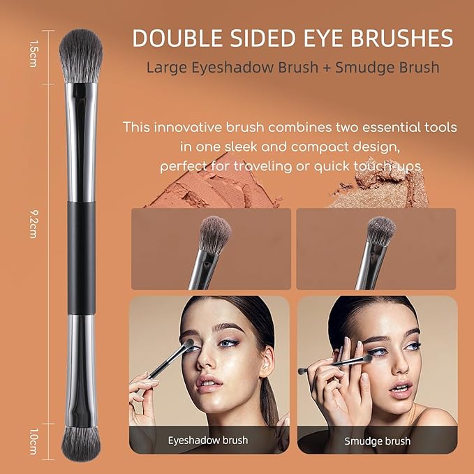 ENERGY Travel Eye Makeup Brush Set Eyeshadow Eyeliner Undereye Concealer Eyebrow Smudge Make Up Applicators for Liquid Cream Powder Blending Double ended Makeup Brushes with Case 4PCS
